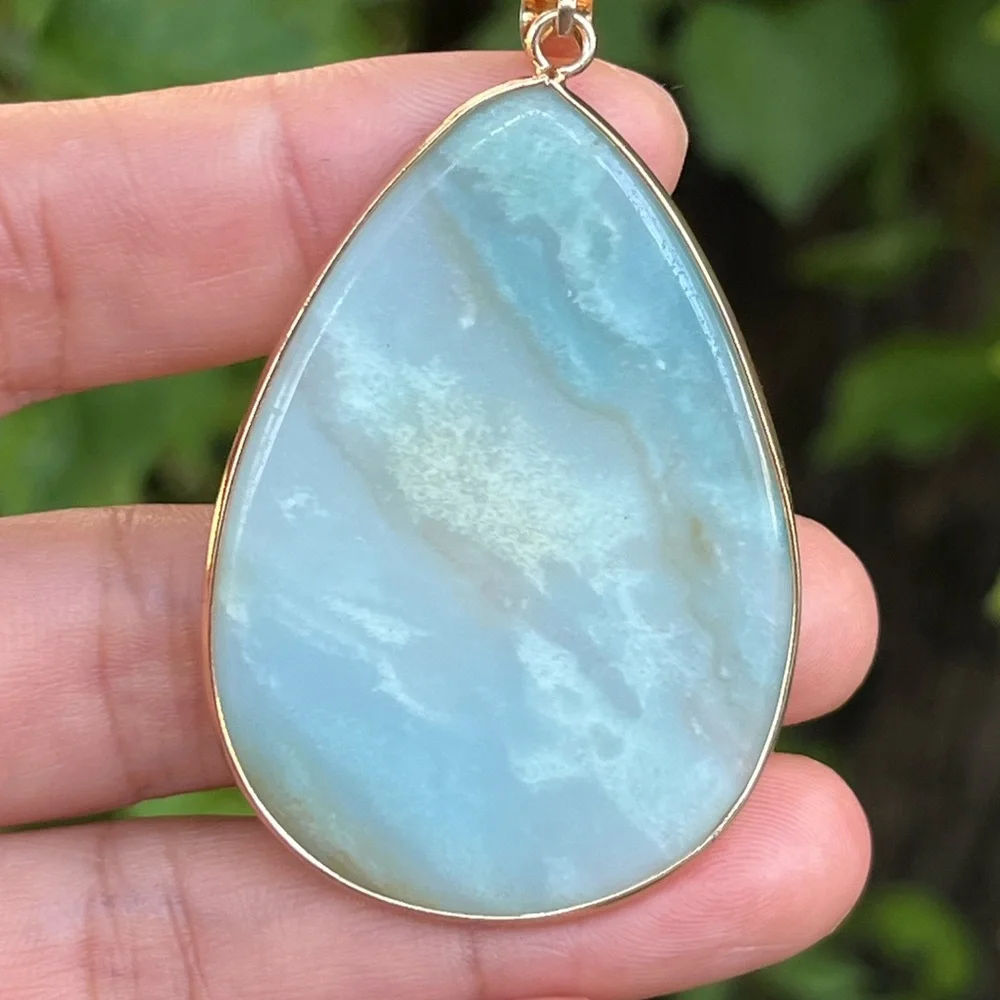 Gold plated stainless steel‎ Carribeean Calcite pendant 1438